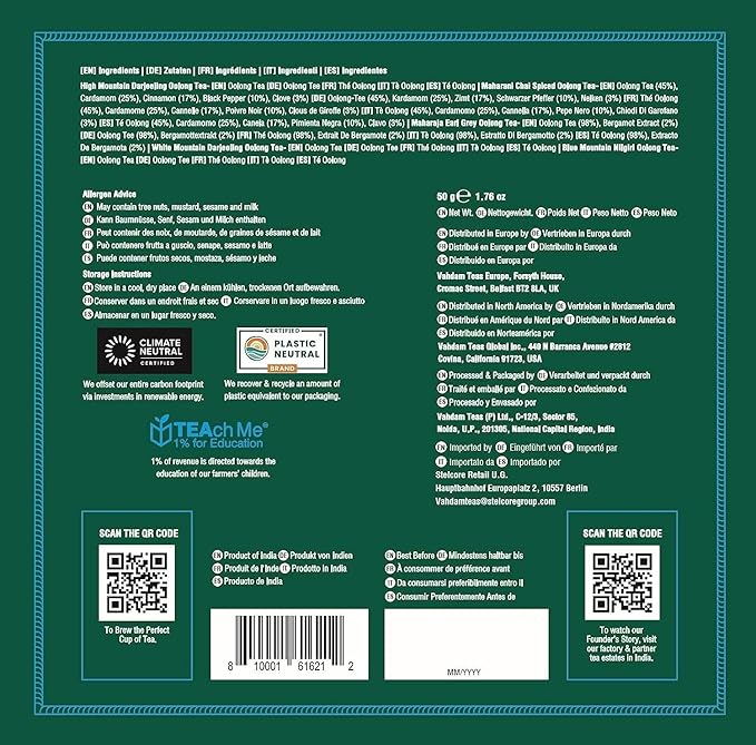 VAHDAM Assorted Oolong Tea Sampler Gift Set (5 Flavors) – Gluten-Free, Non-GMO | 5 Unblended Loose