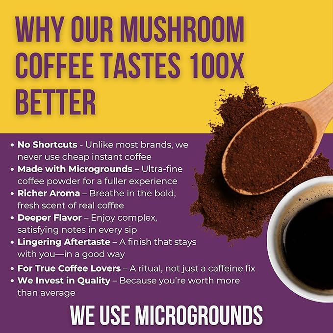 Grateful Earth Mushroom Coffee, Coconut Instant Coffee with Lion’s Mane Mushrooms, Chaga, Turmeric