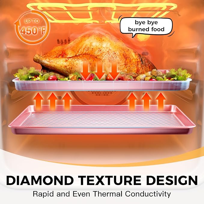 HONGBAKE 9-Piece Baking Pans Set Nonstick, Stackable Non Toxic Bakeware Sets with Diamond Texture