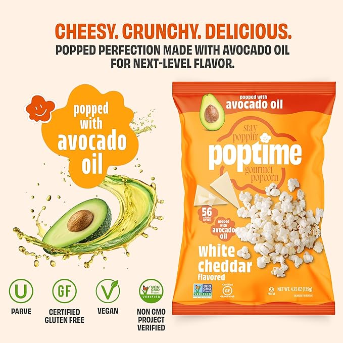 Poptime White Cheddar Popcorn Snack Bags ??Gourmet Popcorn Bags, Healthy Snack With Heart-Healthy