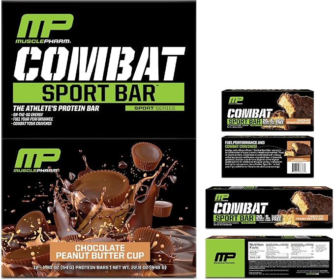 MusclePharm Combat Sport Bar, Chocolate Peanut Butter Cup, High Protein Bars, Combat Cravings, Fuel