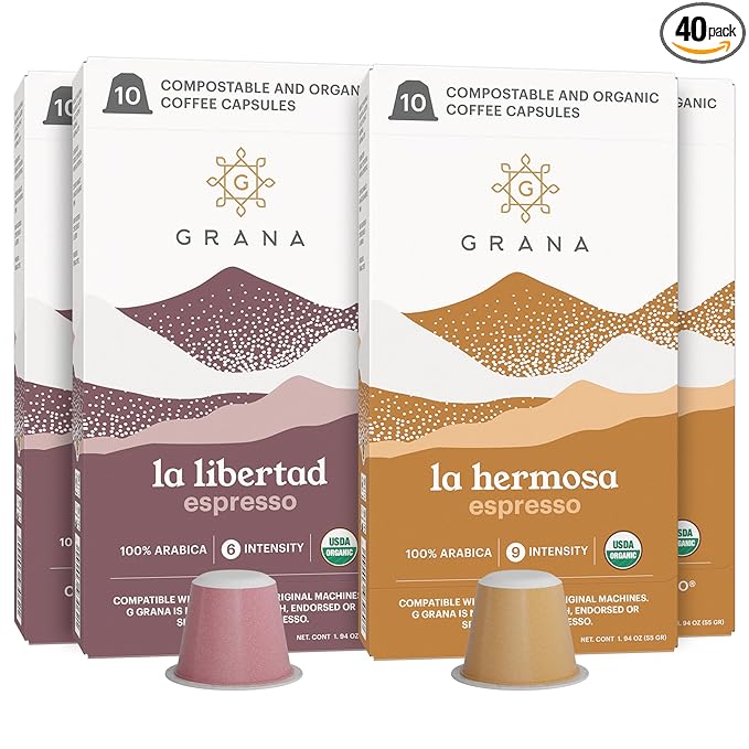 G GRANA Coffee Pods, Compatible with Nespresso OriginalLine, 40 Count, Dark and Medium-Dark Roast