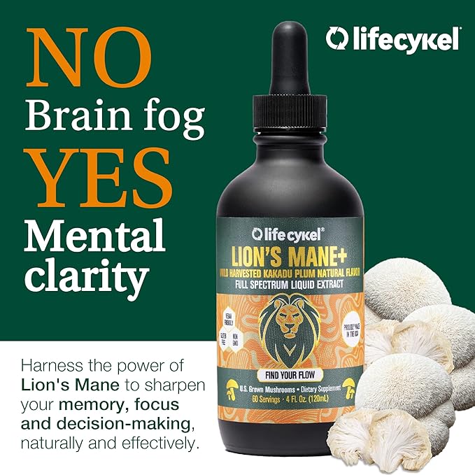 Lifecykel - Lion's Mane Mushroom Extract with Kakadu Plum - Brain Booster Nootropic for Memory