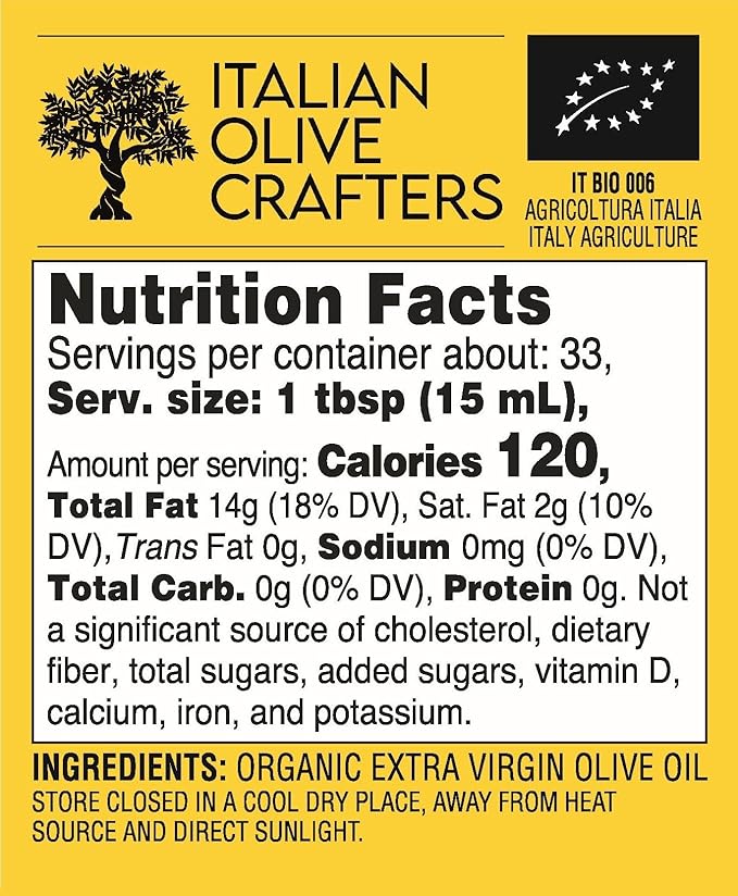 Italian Olive Crafters, Polyphenol Rich Organic Extra Virgin Olive Oil, 16.9 fl oz - Organic Olive