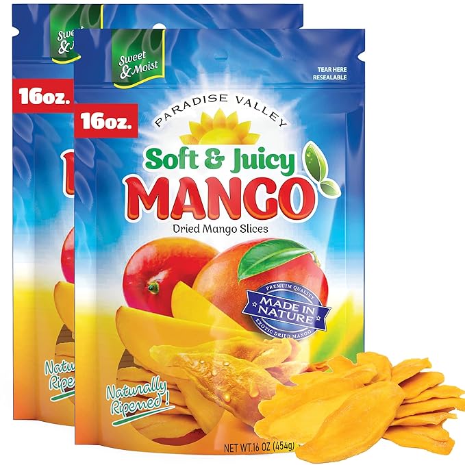 Dried Mango Slices - Delicious Texture Soft & Juicy Low Sugar Added Dried Mango - Naturally Ripened