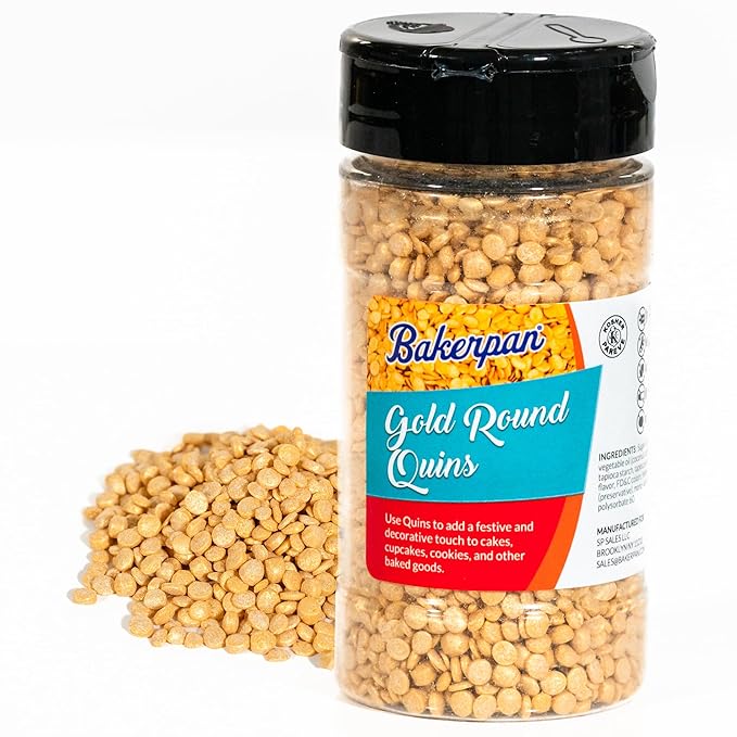 Bakerpan Quins Sprinkles for Cake Decorating - 4 Ounces - Gold Edible Confetti Sprinkles for