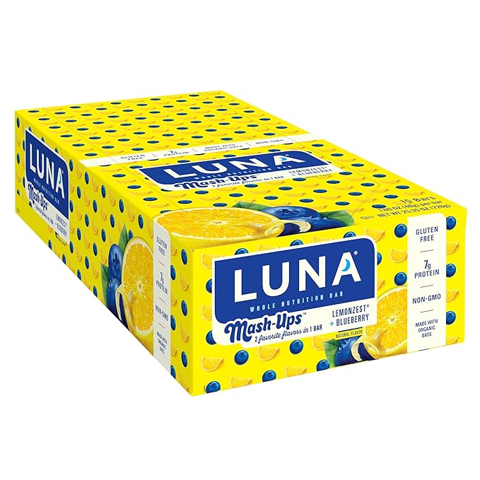 LUNA Bar - Mash-Ups LemonZest + Blueberry Flavor - Snack Bars - Non-GMO - Gluten-Free Protein Bars