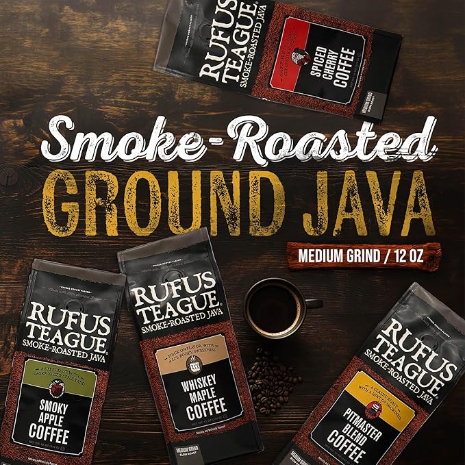 Rufus Teague Pitmaster Blend Ground Coffee, Gourmet Fresh Dark Roasted Coffee, Smoke Roasted Java
