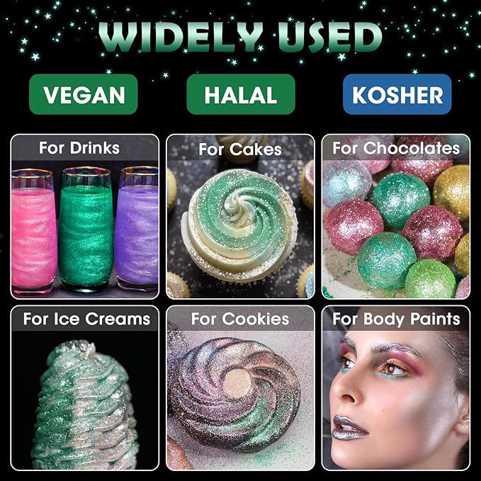 NiHome Edible Food-Grade Glimmer Powder Glitter Luster Dust Metallic Food Decorating Sprinkle