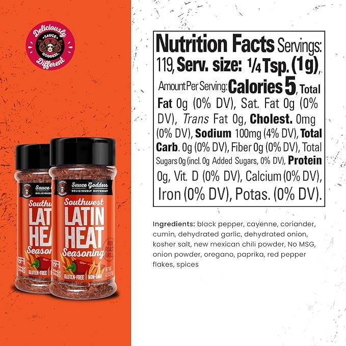 Sauce Goddess Southwest Latin Heat Shaker (2-Pack) - BBQ Rub with Tons of Cumin and Oregano Flavor