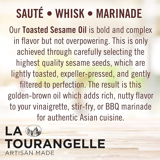 La Tourangelle, Toasted Sesame Oil, Great for Cooking, Add to Noodles, Stir-Fry, Vegetables, Vinaigrettes, and Marinades, 8.45 Fl Oz