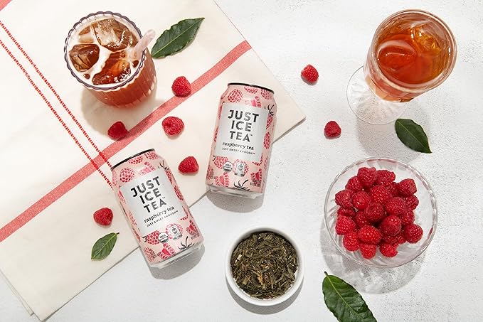 Just Ice Tea, Raspberry Flavored Black Iced Tea, 24-Pack (12oz Cans), USDA Certified Organic, Low