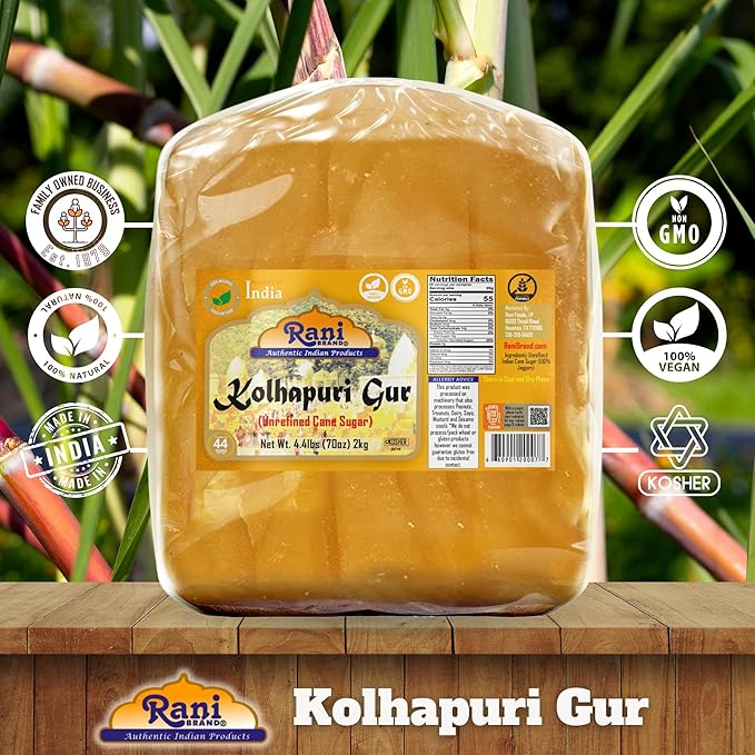 Rani Kolhapuri Gur (Jaggery) 70oz (4.4lbs) 2kg ~ Unrefined Cane Sugar, No Color added, Gluten