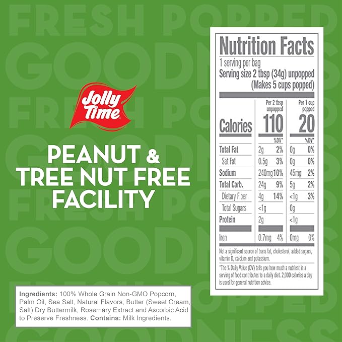 Jolly Time Healthy Pop Microwave Popcorn, 1.2oz Personal Bag, 10 Bags Per Carton (Healthy Pop 100's