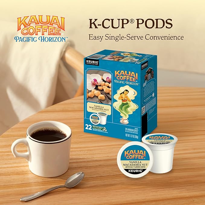 Kauai Coffee K-Cup Pods for Keurig Brewers – Arabica Coffee, 10% Hawaiian – Medium Roast, Vanilla
