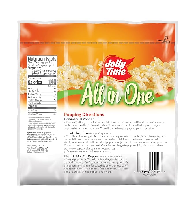 JOLLY TIME All in One Popcorn Kit with Sunflower Oil, Portion Packets with Kernels, Sunflower Oil