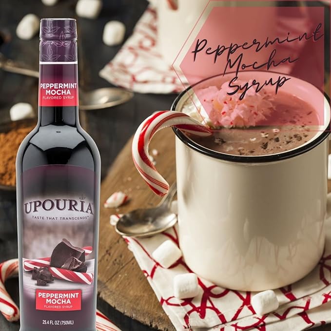 Upouria Peppermint Mocha Coffee Syrup Flavoring, 100% Vegan, Gluten-Free, Kosher, 750 mL Bottle