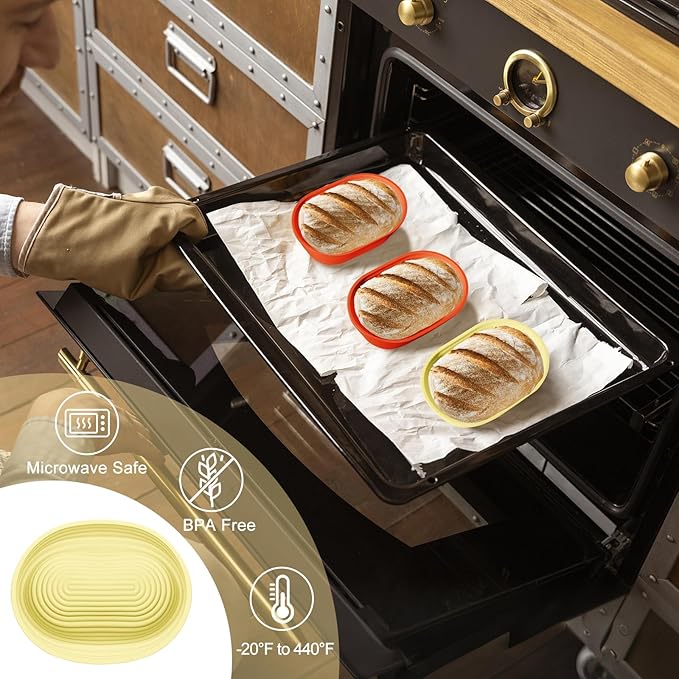 Silicone Banneton, Sourdough Bread Baskets (Set of 6, 6.5 Inch), Oval Proofing Bread Bowls with