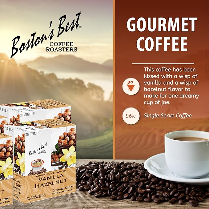 Boston’s Best - Vanilla Hazelnut Delicious Medium Roast Flavored Gourmet Coffee Compatible with