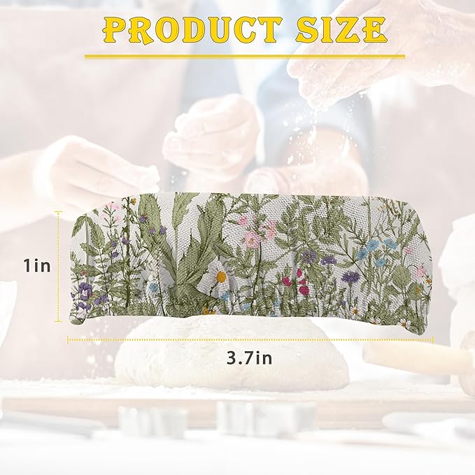 Herbs 5- Pack Cloth Covers for Sourdough Starter Jar, Wild Flowers Cloth Covers Reusable Lid Top