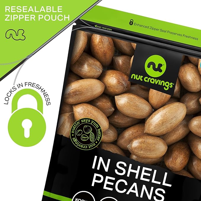NUT CRAVINGS - Raw Hard Shell Pecans, (32oz - 2 LB) Bulk Nuts Packed Fresh in Resealable Bag