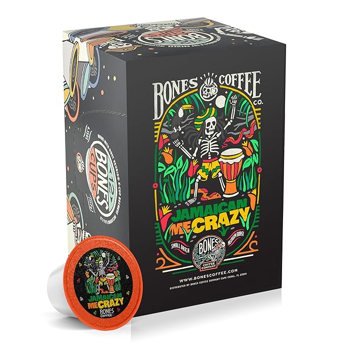Bones Coffee Company Flavored Coffee Bones Cups Jamaican Me Crazy Flavored Pods | 12ct Single-Serve