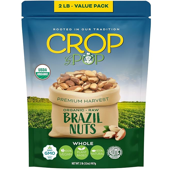 CROP BY POP - Organic Raw Brazil Nuts (32 Oz - 2 LB) Packed Fresh in Resealable Bag - USDA Organic