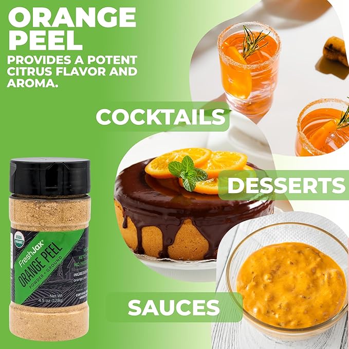 FreshJax Organic Orange Peel Powder ??4.5 oz Dried Orange Zest, Non-GMO, Gluten-Free, Keto, Paleo