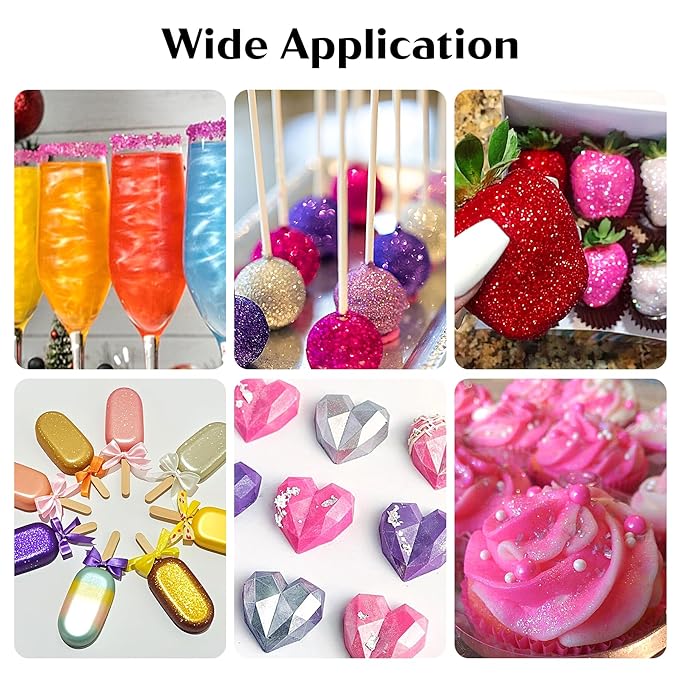 Edible Glitter for Drinks ??14 Colors Luster Dust, Food Grade Cocktail Shimmer Powder for Cakes