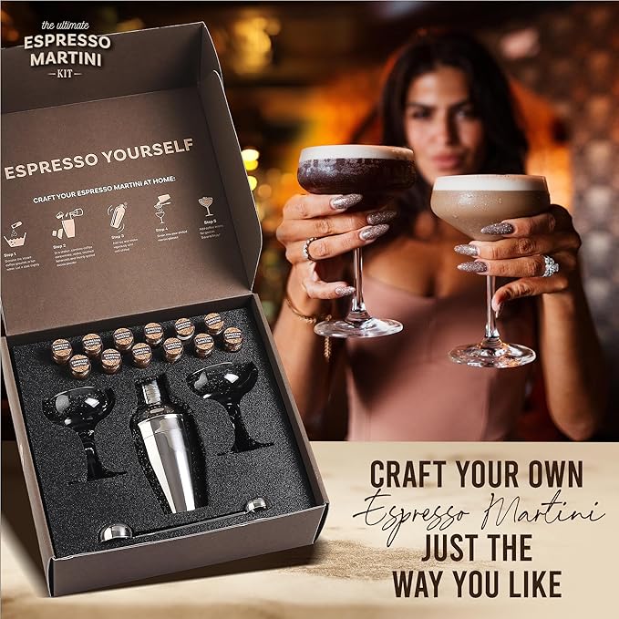 Espresso Martini Kit Gift Set– Complete Martini Maker Set with Espresso Mix, Party-Ready