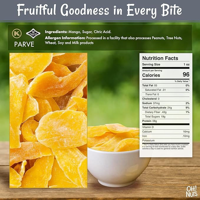 Oh! Nuts Dried Mango - Dehydrated Mango Slices - Dried Mango Fruit - 1 lb - Packed in New York