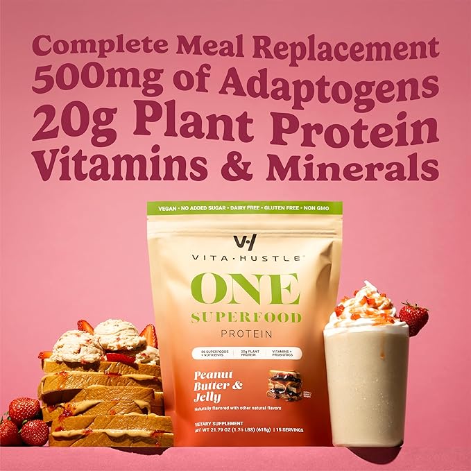 VitaHustle ONE Meal Replacement Shake - Plant Based Protein Powder by Kevin Hart - Vegan, Meal