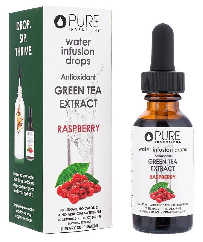 Pure Inventions - Green Tea Raspberry Water Infusion Drops - Antioxidants & Electrolytes - Health &