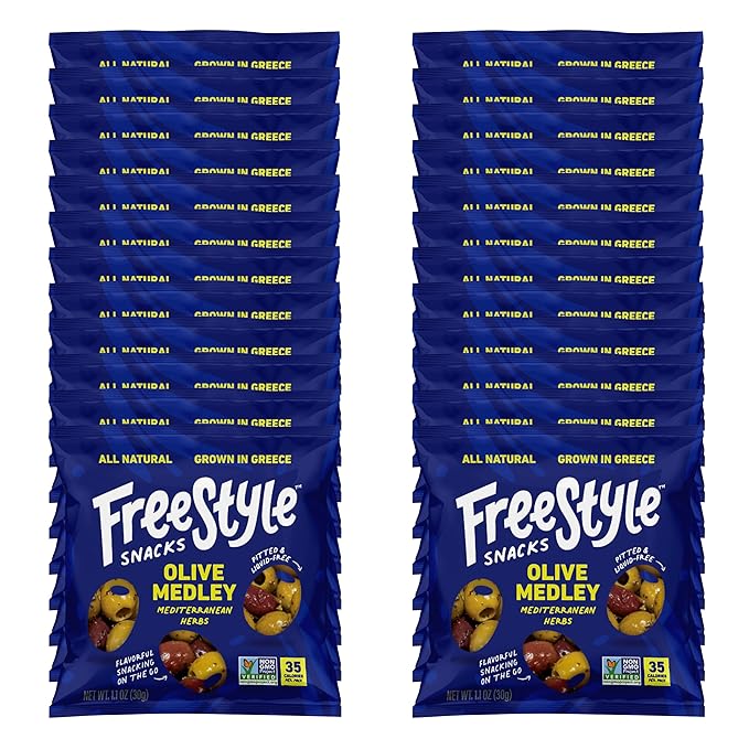 Freestyle Snacks Olive Medley Snack Packs - Single Serve - Fresh Pitted Olives, Jumbo-Sized, Grown