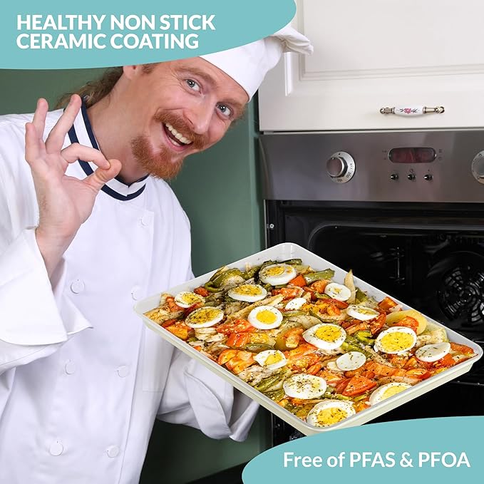 Boxiki Kitchen Non-Stick Ceramic Baking Sheet - Slick & Non-Toxic Ceramic Coating, PTFE & PFOA Free