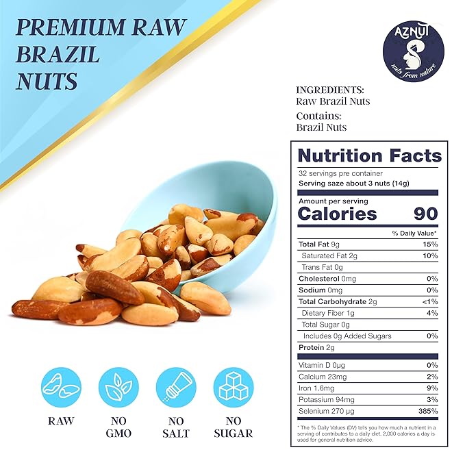 Aznut Brazil Nuts, Superior to Natural and Raw Shelled, No PPO, Vegan and Keto Friendly, Gluten