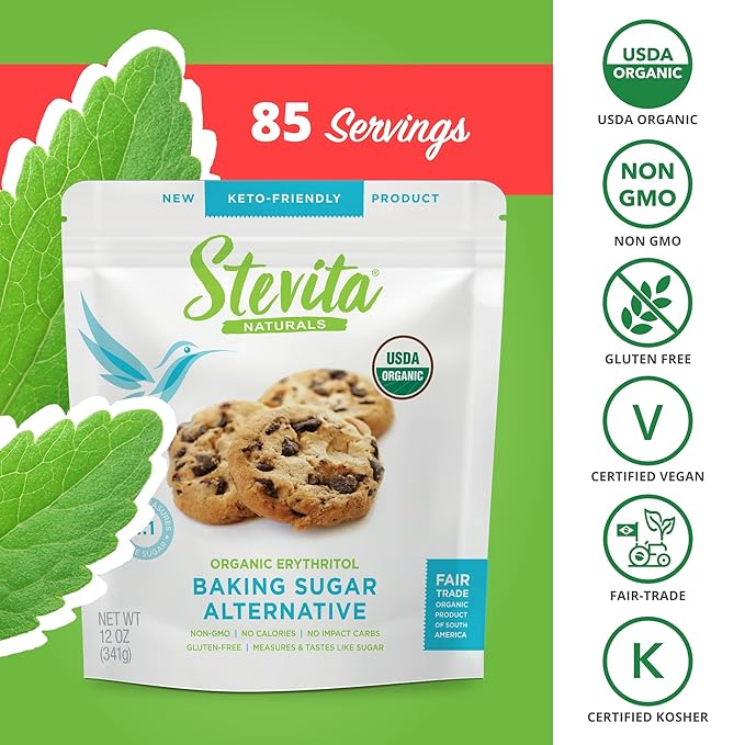 Stevita Organic Erythritol Bake-It-Better Pouch - 12 oz - Baking Sugar Alternative with Stevia &