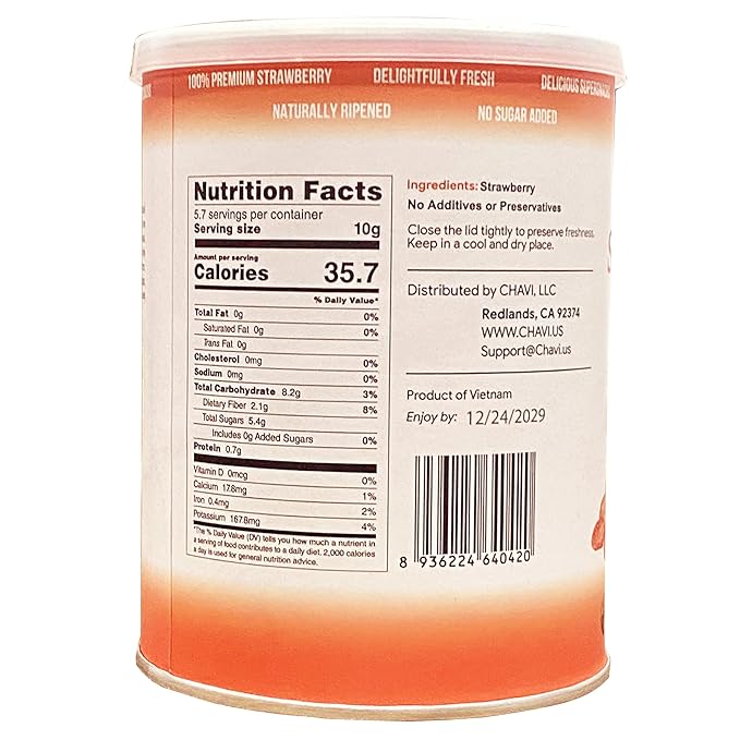 CHAVI Freeze-Dried Strawberry | Healthy 1 Ingredient Superfood - No Added Sugars or Preservatives