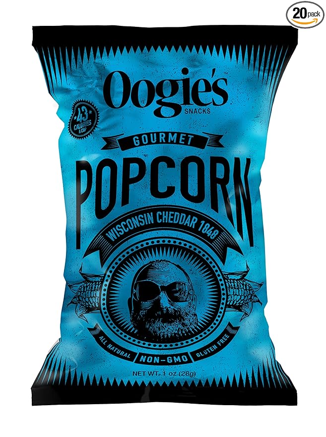Oogie's Gourmet Popcorn | 20 Pack | Wisconsin Cheddar 1848 Flavor | Gluten Free Popcorn Snacks |