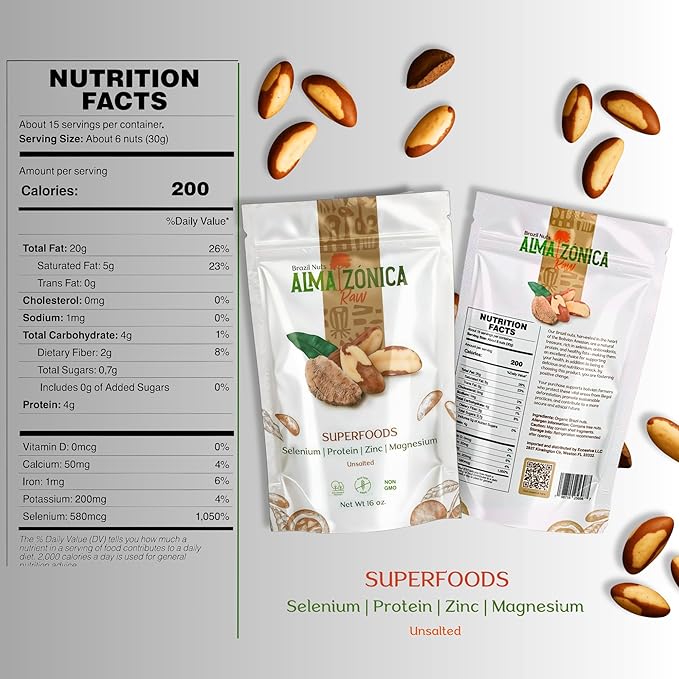 ALMA ZÓNICA – Raw unsalted premium Brazil Nuts, 1 pound (16oz) | Unsalted, Gluten-Free, Kosher |
