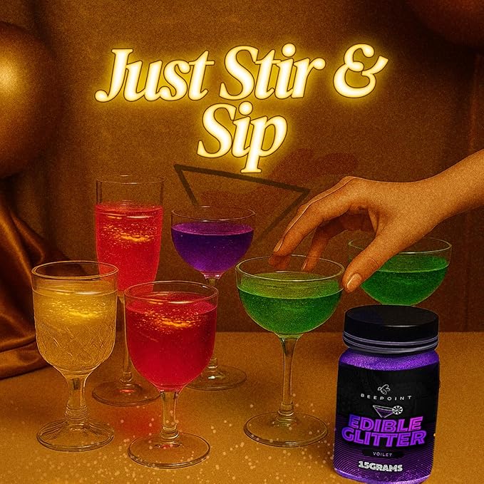 BeePoint Violet Edible Glitter for Drinks 15g - Food Grade, Vibrant Color Shimmer Powdered Dust for
