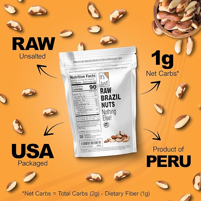 It's Just - Raw Brazil Nuts, 2lb, Unsalted, Non-GMO, Keto Friendly, Vegan, No PPO, Large, Premium