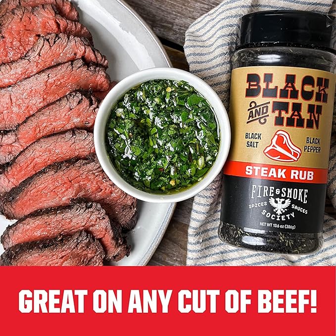 Fire & Smoke Society Black & Tan Steak Seasoning | BBQ Rubs, Steak Rub for Smoking and Grilling