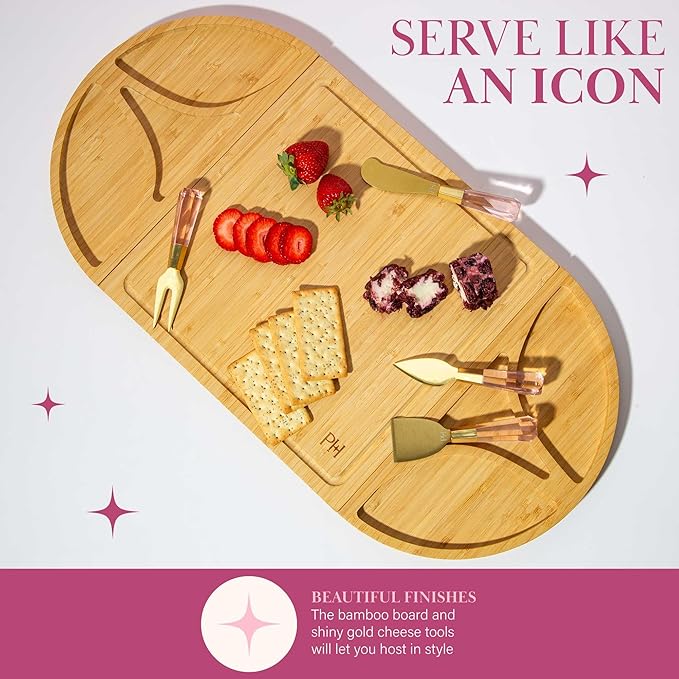 Paris Hilton Charcuterie Board and Serving Set, Customizable and Magnetic Bamboo Board with Cheese
