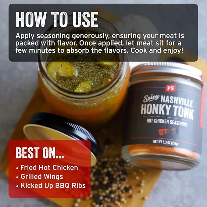 PS Seasoning Honky Tonk Nashville Hot Chicken Seasoning - Spicy Chicken BBQ Seasoning and Rubs for
