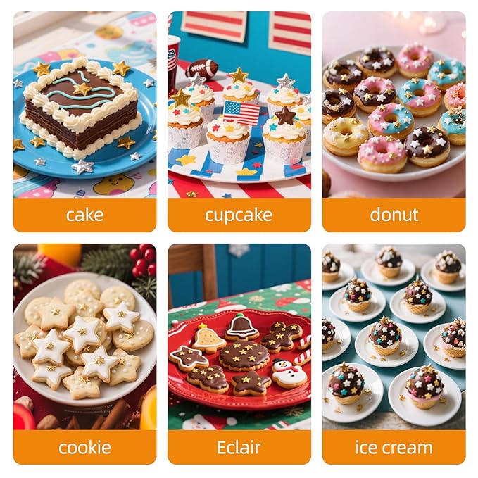 Edible Gold Star Sugar Sprinkles, Mix Size, Candy Star Sprinkle for Cake Decorations and Cupcake