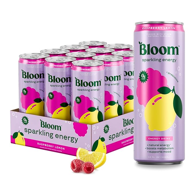 Bloom Nutrition Sparkling Energy Drink for Focus, Natural Caffeine, Zero Sugar, 180mg Caffeine