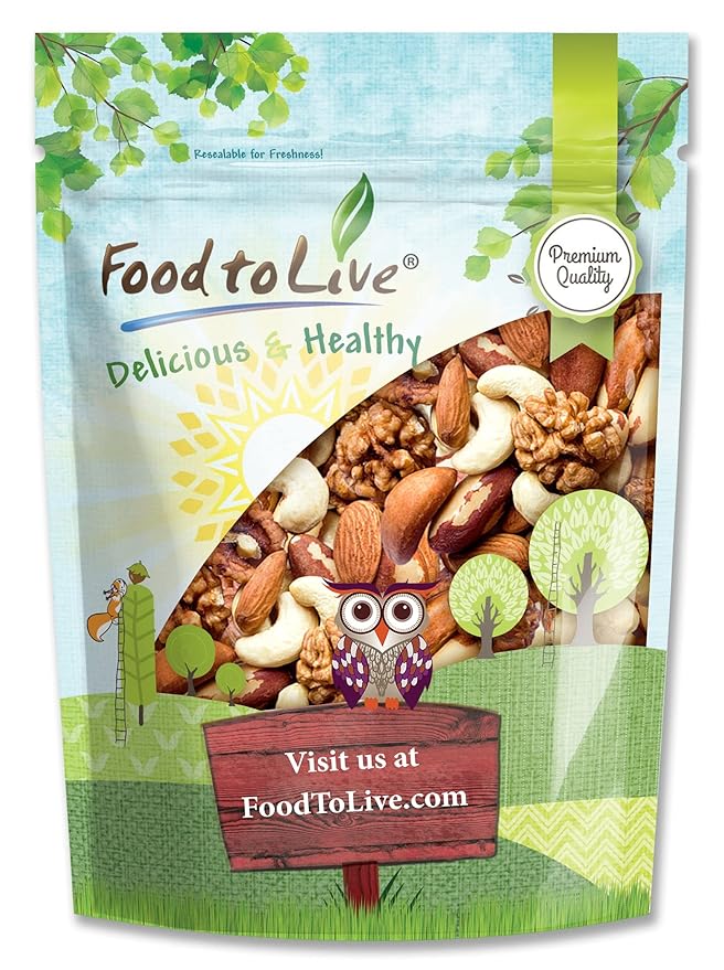Food to Live - Mixed Raw Nuts, 1 Pound Cashews, Brazil Nuts, Walnuts, Almonds, Unsalted, Raw