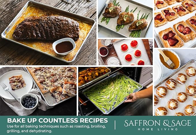 Commercial Quality Cookie Sheet Pan - 2 Pack Aluminum Half Sheet Baking Pan by Saffron & Sage Home