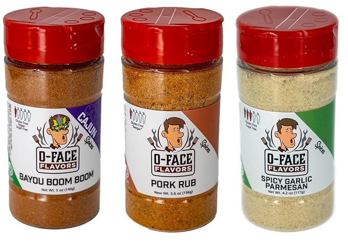 O-Face BBQ 3-Pack, 1 Bayou Boom Boom, 1 Pork Rub Seasoning, 1 Spicy Garlic Parmesan - Bold Southern